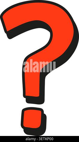 Red question mark graphic comic style with black shadow. Stock Vector