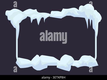 Ice frame with icicles winter frozen border illustration. Stock Vector