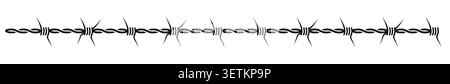 Black barbed wire seamless border illustration on white. Stock Vector