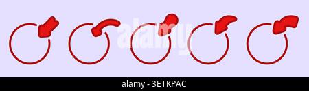 Sequence of red circular arrow icons showing incremental rotation frames on a lavender background. Stock Vector