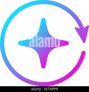 AI star refresh icon. Round regenerate arrow neon purple icon. Digital reset artificial intelligence infographic element. Refresh generate prompt Stock Vector