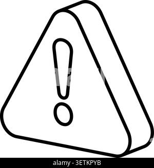 Triangular warning sign outline isometric black line. Stock Vector