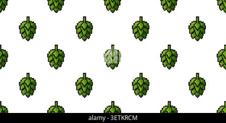 Seamless pixel hop pattern for brewery branding, fabric, wrapping paper, packaging, retro games, apps and decorative backgrounds. Stock Vector