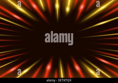 Radial red and gold light streak burst on black background. Stock Vector