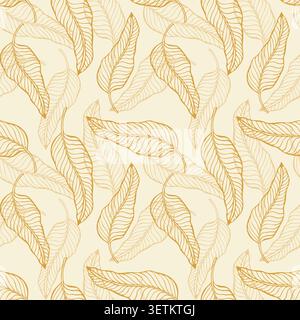 Seamless botanical pattern with stylized hand drawn banana leaves line art on ivory beige background for luxury textile fabric, tropical wallpaper and cosmetic packaging print. Vector illustration Stock Vector