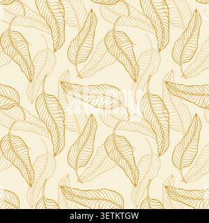 Seamless botanical pattern with stylized hand drawn banana leaves line art on ivory beige background for luxury textile fabric, tropical wallpaper and cosmetic packaging print. Vector illustration Stock Vector