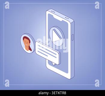 User with girl avatar typing comment under video. Digital conversation in progress. Social media mockups, app interfaces Stock Vector