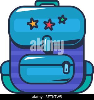 Minimal flat school backpack icon with simple geometric design, featuring a colorful student bag illustration in modern education and academic style Stock Vector