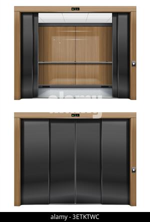 Elevator portal with wooden frame. Stock Vector