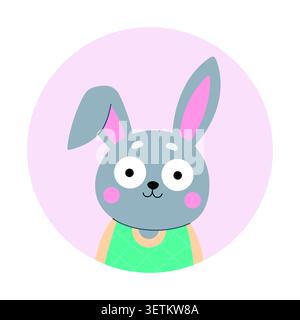 Funny rabbit in a checkered vest. Avatar, portrait, social media design. Vector flat illustration isolated on a white background. Stock Vector