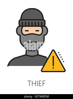 Home security thief protection color line icon or pictogram. House safety company line vector sign, theft alarm technology symbol. Security system icon with bandit, thief or robber wearing face mask Stock Vector