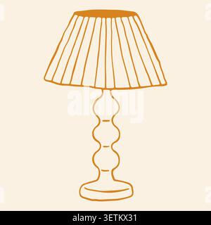 Elegant hand drawn vector of a bobbin style table lamp with a classic pleated lampshade. A sophisticated mustard yellow illustration perfect for Stock Vector