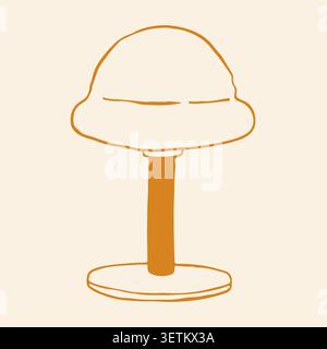Stylish hand drawn vector illustration of a dome shaped table lamp on a tall pedestal. The mustard yellow minimalist design captures a modern retro Stock Vector