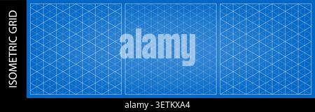 Isometric triangle grid for drawing layout, surface math bg. A 60 angle guides, empty template texture vector. White graphic perspective lines, diamon Stock Vector