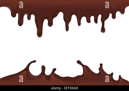 Melted chocolate frame with dripping borders and sweet liquid splashes Stock Vector