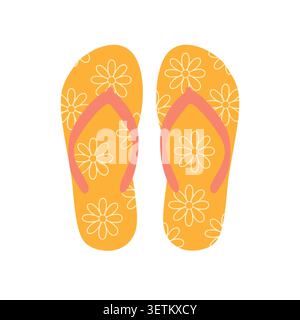 Daisy Pattern Summer Flipflops Illustration Stock Vector
