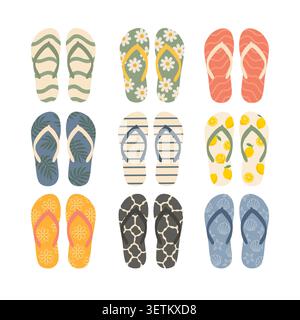 Colorful Summer Flipflops Collection Set Stock Vector