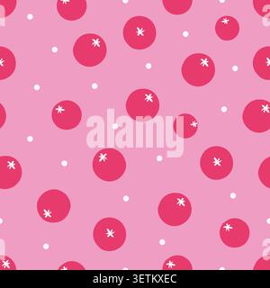 Pink tomatoes and dots seamless fabric design pattern Stock Vector