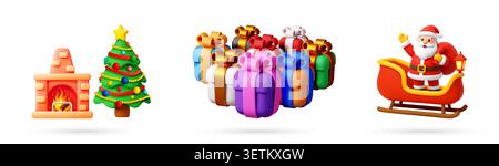 3D set of Christmas Festive holiday icons Stock Vector