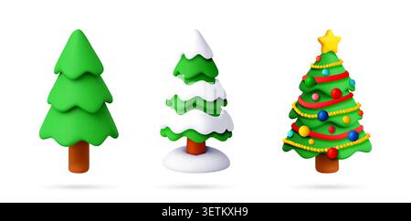 Set of 3d vector Christmas trees. Stock Vector