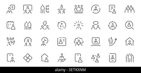 Human resources line icons set with recruitment, teamwork and employee symbols Stock Vector