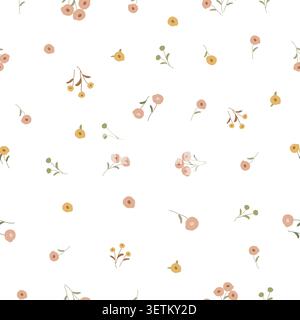 Cute small spring time ditsy flowers white background seamless fabric design Stock Vector