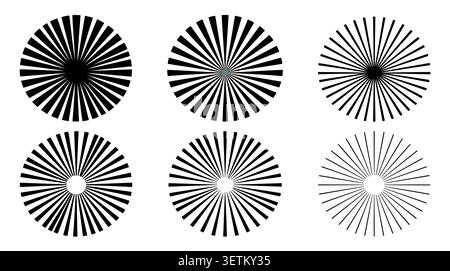 Sunburst Vector Elements Set – Starburst Radial Rays and Beam Stripe Illustration Collection Stock Vector