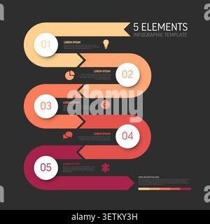 This infographic template features an s-curve design with five numbered steps for your presentation. Each element in this infographic template helps v Stock Vector