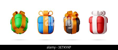 Set of 3d gift box collection Stock Vector