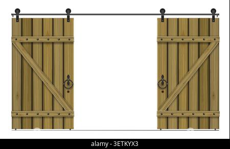Barn Sliding Wooden Door Loft Style Stock Vector