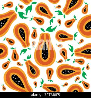 Papaya Seamless Pattern Design. Papaya Fruits Background vector Illustration Stock Vector