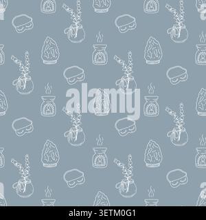 Cozy spa items seamless pattern. Hand drawn aromatherapy repeat background Stock Vector