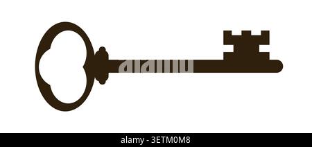 Old fashioned key flat icon minimal silhouette brown on white. Stock Vector