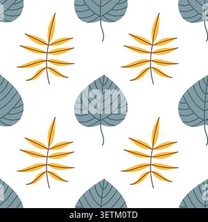 Autumn leaves seamless pattern vector, fall foliage background template with yellow and grey leaf for fabric, textile and wrapping design Stock Vector