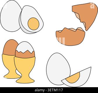 Two eggs brown and white eggs. Egg Colored composition set hand drawn illustration. Vector graphic line art. For poster, invitation, backdrop, ad, sal Stock Vector