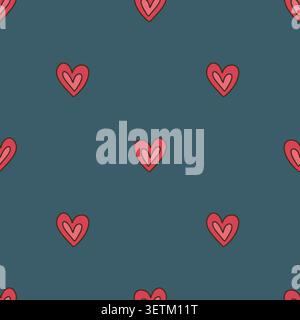 Hand drawn hearts doodle icons seamless pattern. Romantic line art wallpape Stock Vector