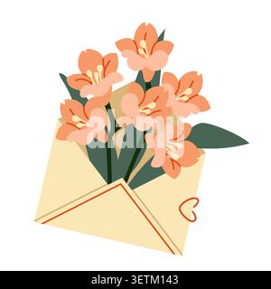 Autumn Mail Vector Illustration Flowers Bouquet Stock Vector