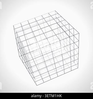 Decorative wire cube illustration for creative templates, creative layouts, and modern visual branding. Stock Vector