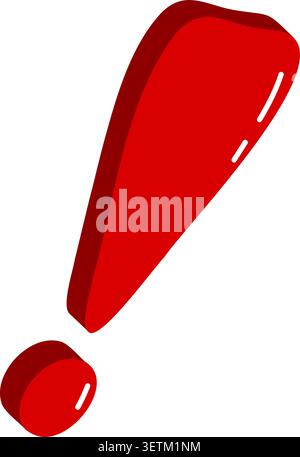 Red three dimensional exclamation mark glossy cartoon icon. Stock Vector