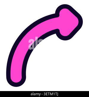Pink curved arrow sticker style thick dark outline graphic. Stock Vector
