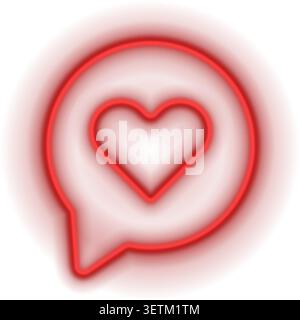 Red neon speech bubble with heart outline, glowing red. Stock Vector