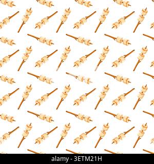 Seamless camping marshmallow pattern on white background. Cartoon outdoor vector background.  Stock Vector