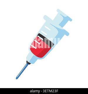 Syringe device containing red liquid used for medical injections vaccination or blood sampling in health care Stock Vector