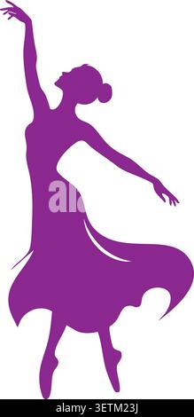 A standing ballet dancer silhouette poses elegantly with one arm raised and a flowing dress Stock Vector