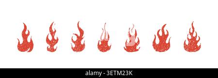 Crayon fire illustration. Flames and brush doodle texture. Wax scribble shape or sticker. Tattoo abstract shape Stock Vector