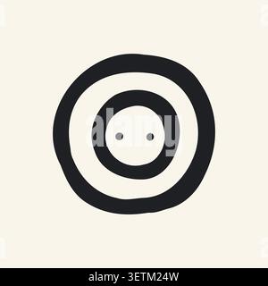 Hand drawn vector of a circular single electrical outlet. Minimalist round wall socket with bold black outlines. Simple geometric home decor element Stock Vector