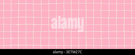 Pink hand drawn square grid seamless pattern. Pinkish repeated doodled checkered background. Sketch checker paper texture. Pencil drawn journal sheet notebook template. Vector wide lined planer page Stock Vector