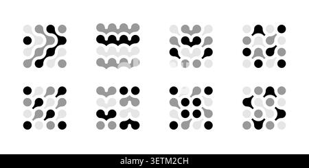 Dot connect logo, futuristic bio abstract icon. Vector circles, heart and rounded shapes. Blood cells, moving liquid metaball. Organic molecule Stock Vector