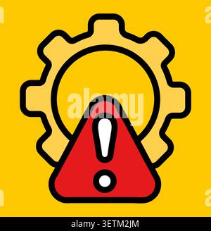 Gear warning icon flat design red triangle on yellow. Stock Vector