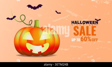Dark Halloween sale silhouette banner for ads, web design, and marketing. Ideal for spooky autumn promotions and retail campaigns. Premium vector illustration Stock Vector